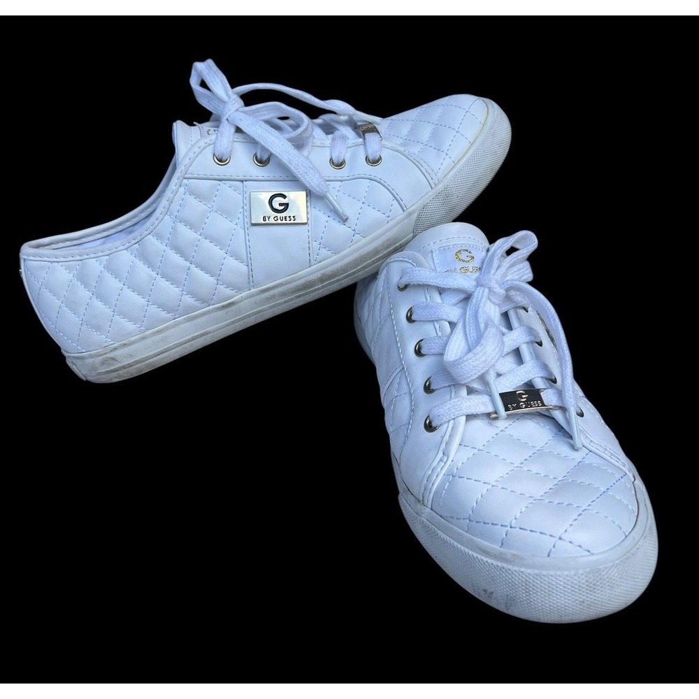 G by GUESS GGBACKER2 Womens 11 White Quilted Sneakers Gold Logo Low Top